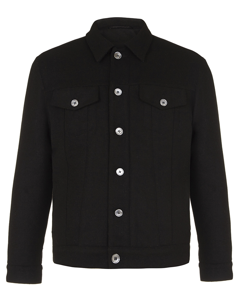 Nestor Jacket- Hainsworth Black Melton Jacket With Black Quilted Cotton ...